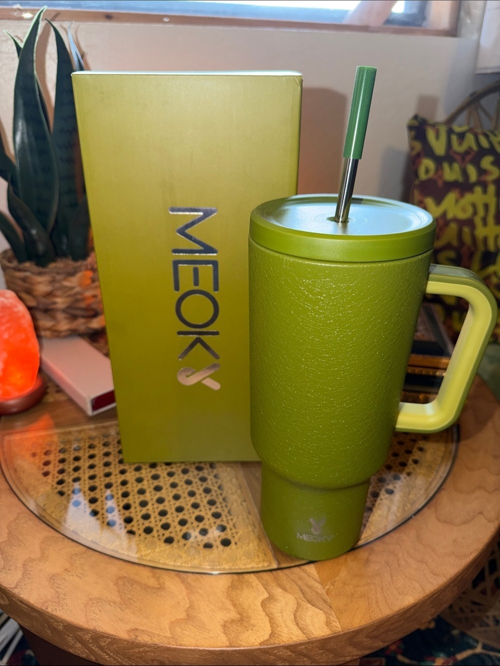 Olive Green Insulated Travel Mug with Straw
